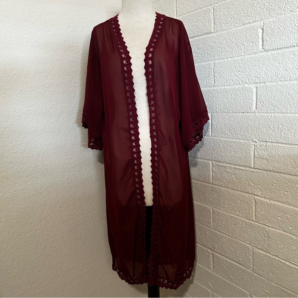 Burgundy Lace Kimono Whimsy Goth Cardigan, Dark Fairy Core Dark Cottage